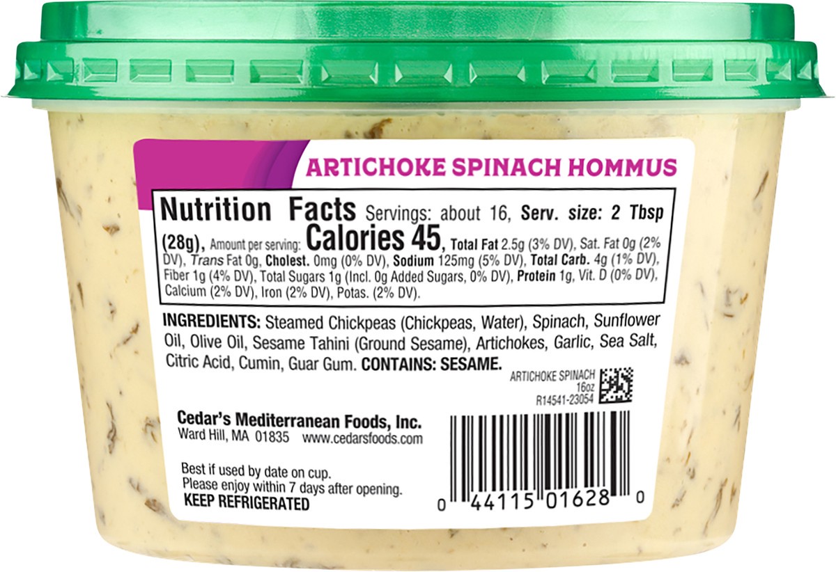 slide 2 of 4, Cedar's Foods Artichoke Kalamata Hommus, 16 oz