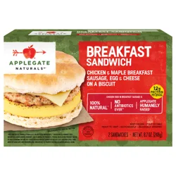 Applegate Naturals Breakfast Sandwich, Chicken & Maple Breakfast Sausage, Egg & Cheese on a Biscuit