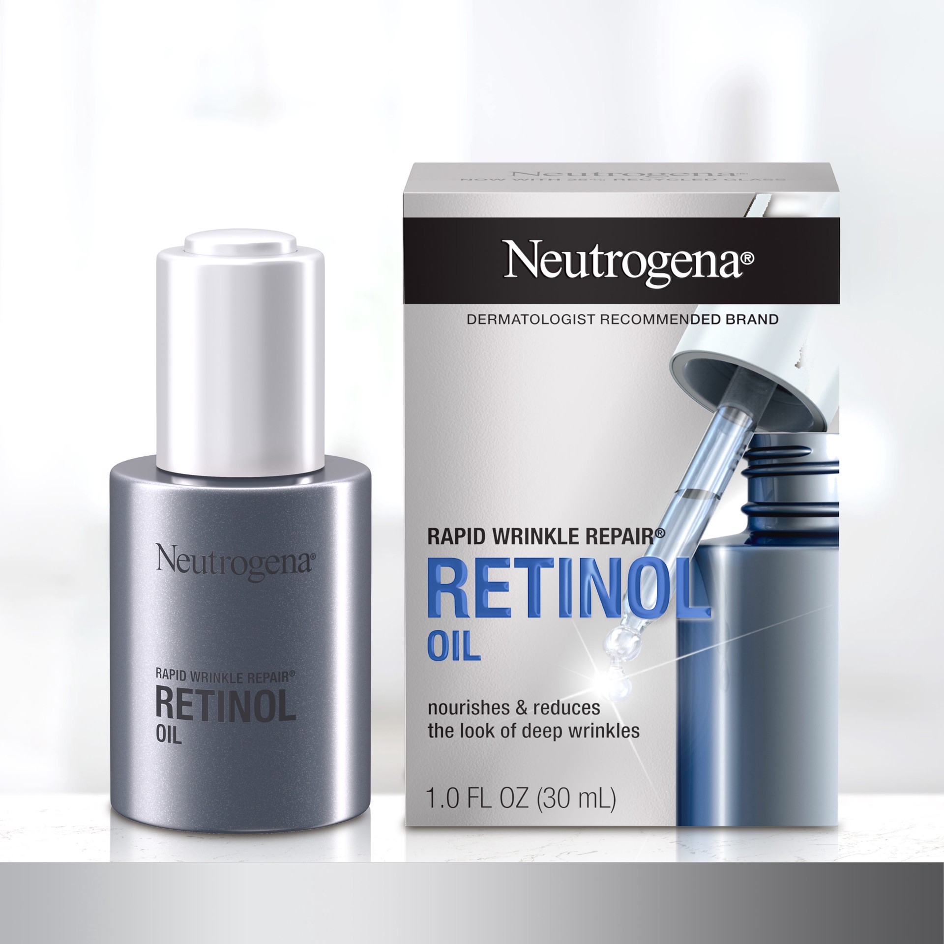 slide 5 of 9, Neutrogena Rapid Wrinkle Repair 0.3% Concentrated Retinol Face Oil, Daily Anti-Aging Face Serum to Fight Fine Lines, Deep Wrinkles, & Dark Spots, 1.0 fl. oz, 1 fl oz