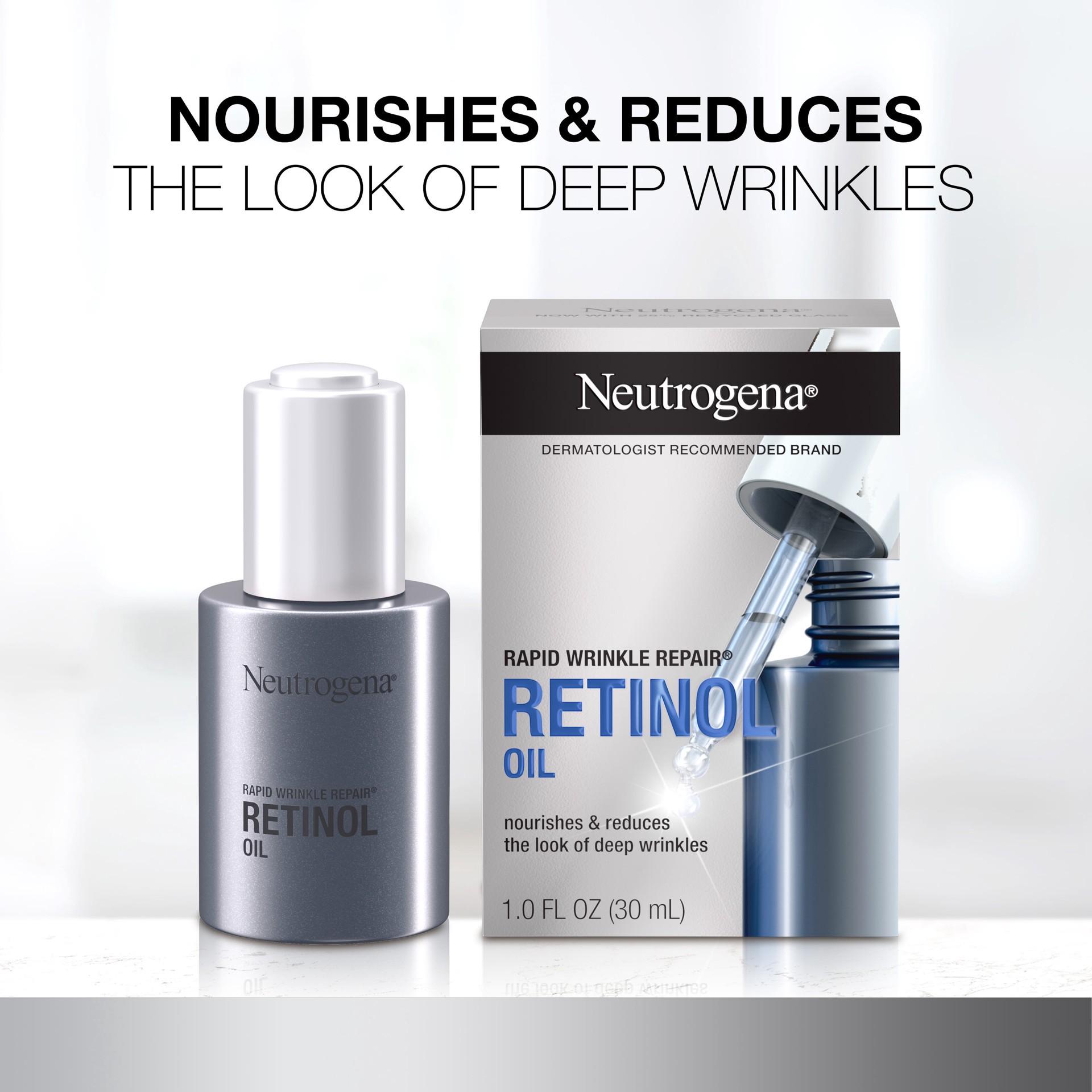 slide 9 of 9, Neutrogena Rapid Wrinkle Repair 0.3% Concentrated Retinol Face Oil, Daily Anti-Aging Face Serum to Fight Fine Lines, Deep Wrinkles, & Dark Spots, 1.0 fl. oz, 1 fl oz