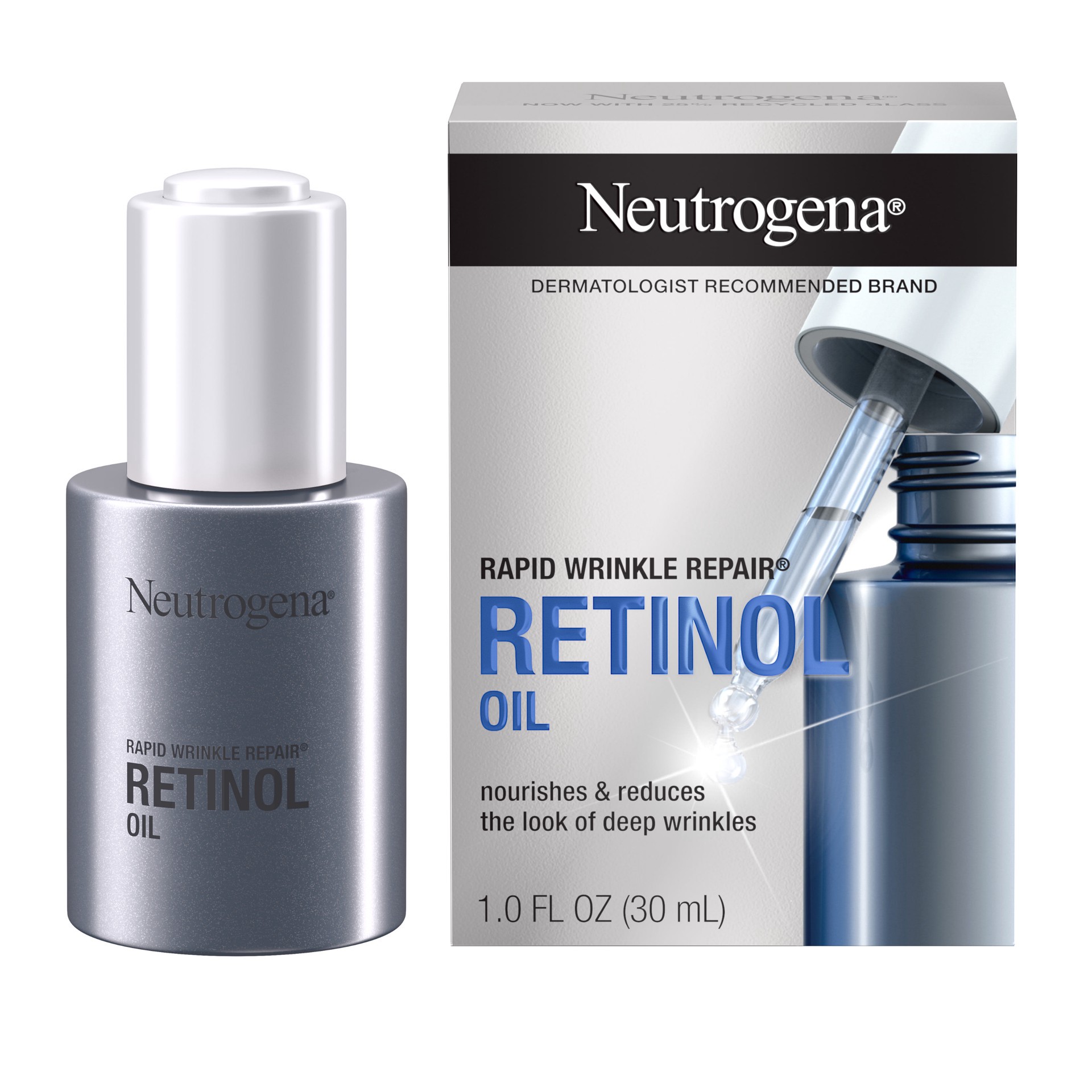 slide 7 of 9, Neutrogena Rapid Wrinkle Repair 0.3% Concentrated Retinol Face Oil, Daily Anti-Aging Face Serum to Fight Fine Lines, Deep Wrinkles, & Dark Spots, 1.0 fl. oz, 1 fl oz