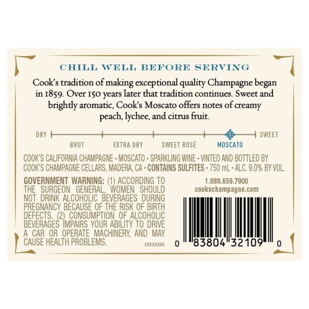 slide 7 of 7, Cook's California Champagne Moscato White Sparkling Wine, 750 ml