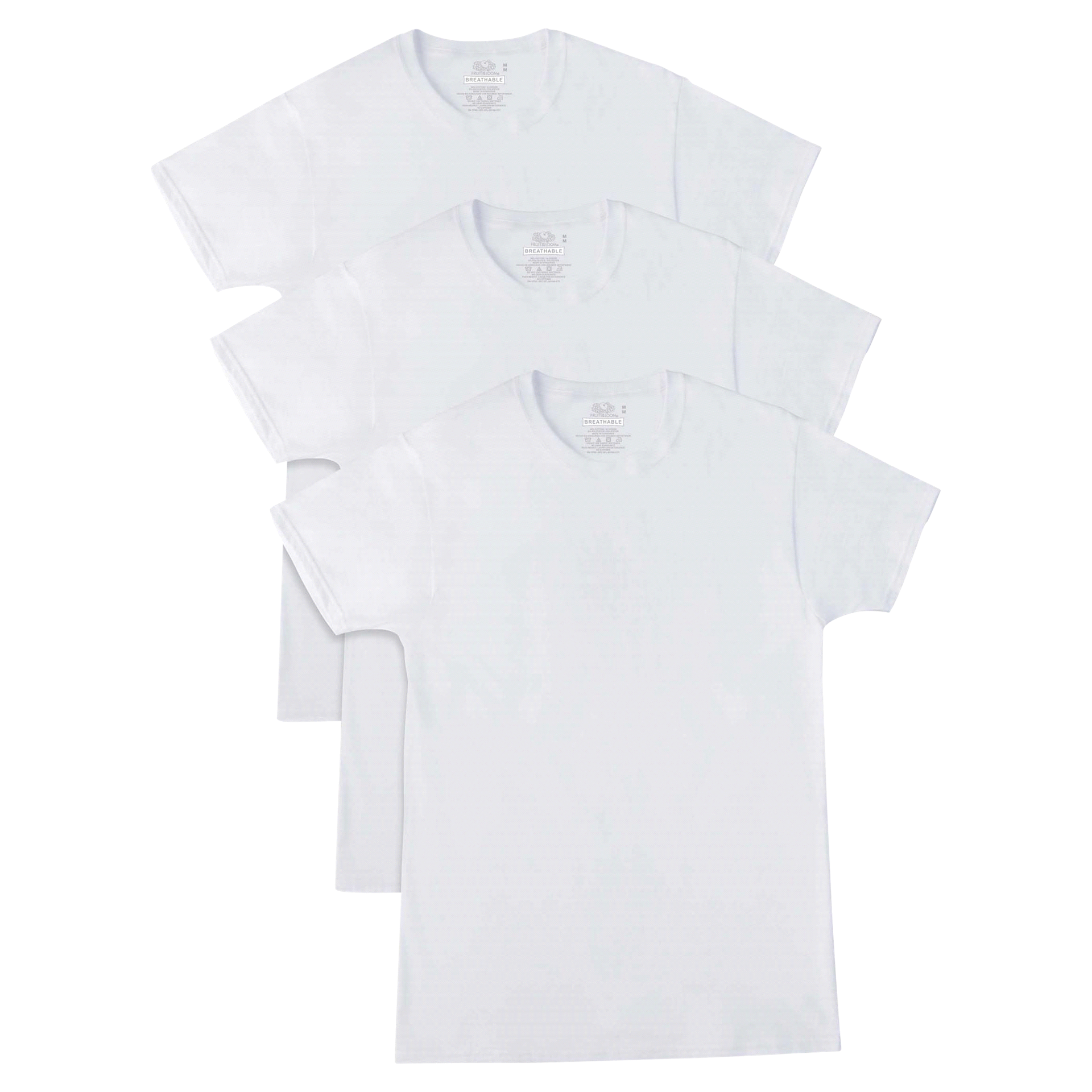slide 9 of 9, Fruit of the Loom Men's Breathable Cooling Cotton Mesh White Crew T-Shirts, Large, 3 ct