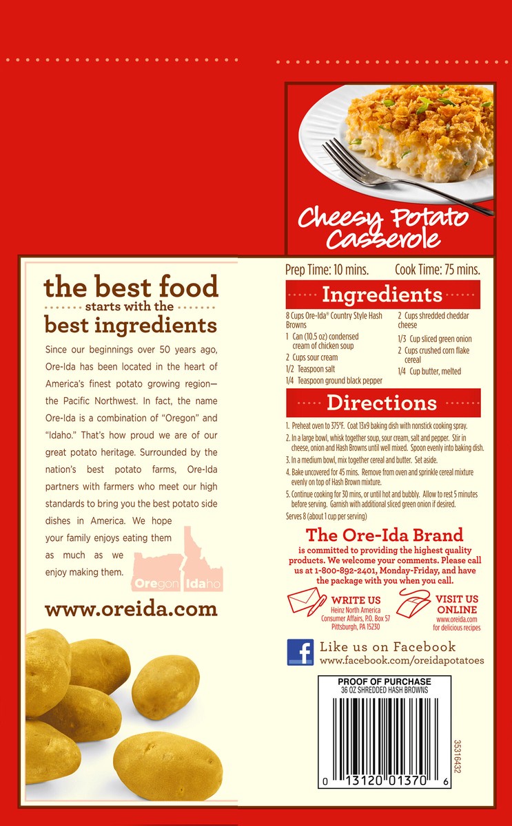 slide 8 of 12, Ore-Ida(r) Shredded Hash Brown Potatoes 36 oz. Bag, 36 oz