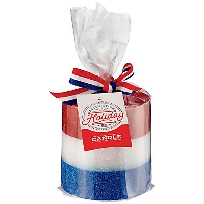 slide 1 of 1, Destination Holiday Patriotic Glitter Pillar Candle, 3 in x 3 in