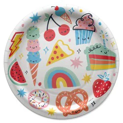 American Greetings 10-Count 9" Birthday Paper Plates, Food on White