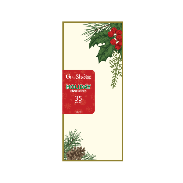 slide 2 of 3, Geo Studios #10 Holiday-Themed Envelopes, Moisture Seal, Vintage Holly, Pack Of 35 Envelopes, 35 ct