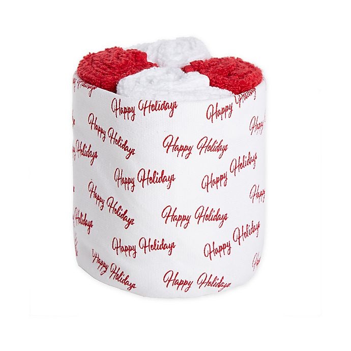 slide 1 of 1, Winter Wonderland Happy Holiday Wash Towels - White and Red, 4 ct