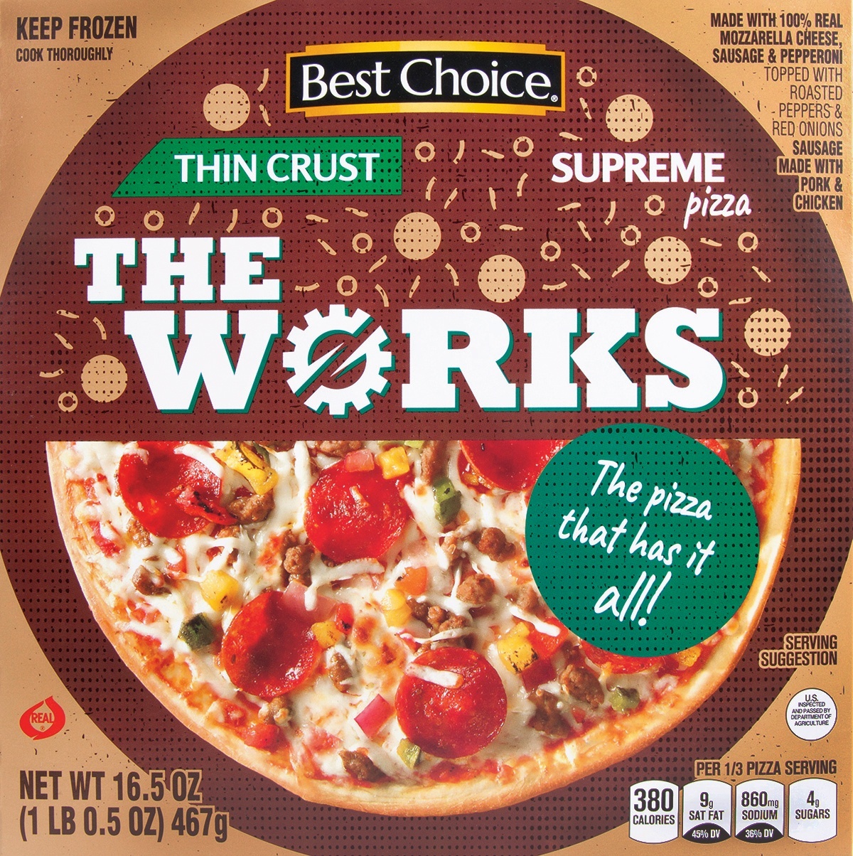 slide 1 of 1, Best Choice Supreme Thin Crust Pizza, 16.5 oz