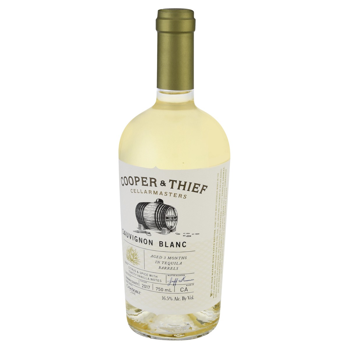 slide 8 of 8, Cooper and Thief Sonoma County Tequila Aged Sauvignon Blanc White Wine, 750 mL Bottle, 25.36 fl oz