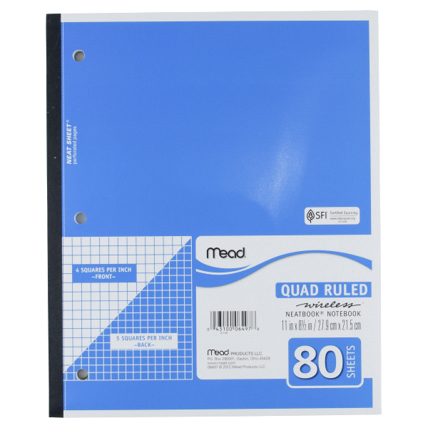 slide 1 of 2, Mead Graph Paper, Wireless, 4/5 Inch Quadrille, 80 Sheets, 1 ct