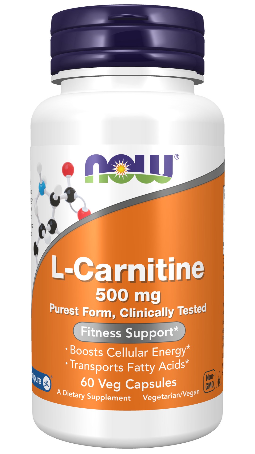 slide 1 of 4, NOW L-Carnitine 500 mg - 60 Veg Capsules, 60 ct