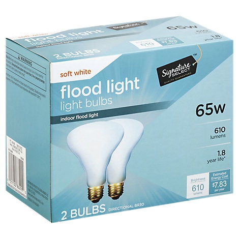 slide 1 of 1, Signature Select Light Bulb Indoor Flood Light Soft White 65W 610 Lumens, 2 ct