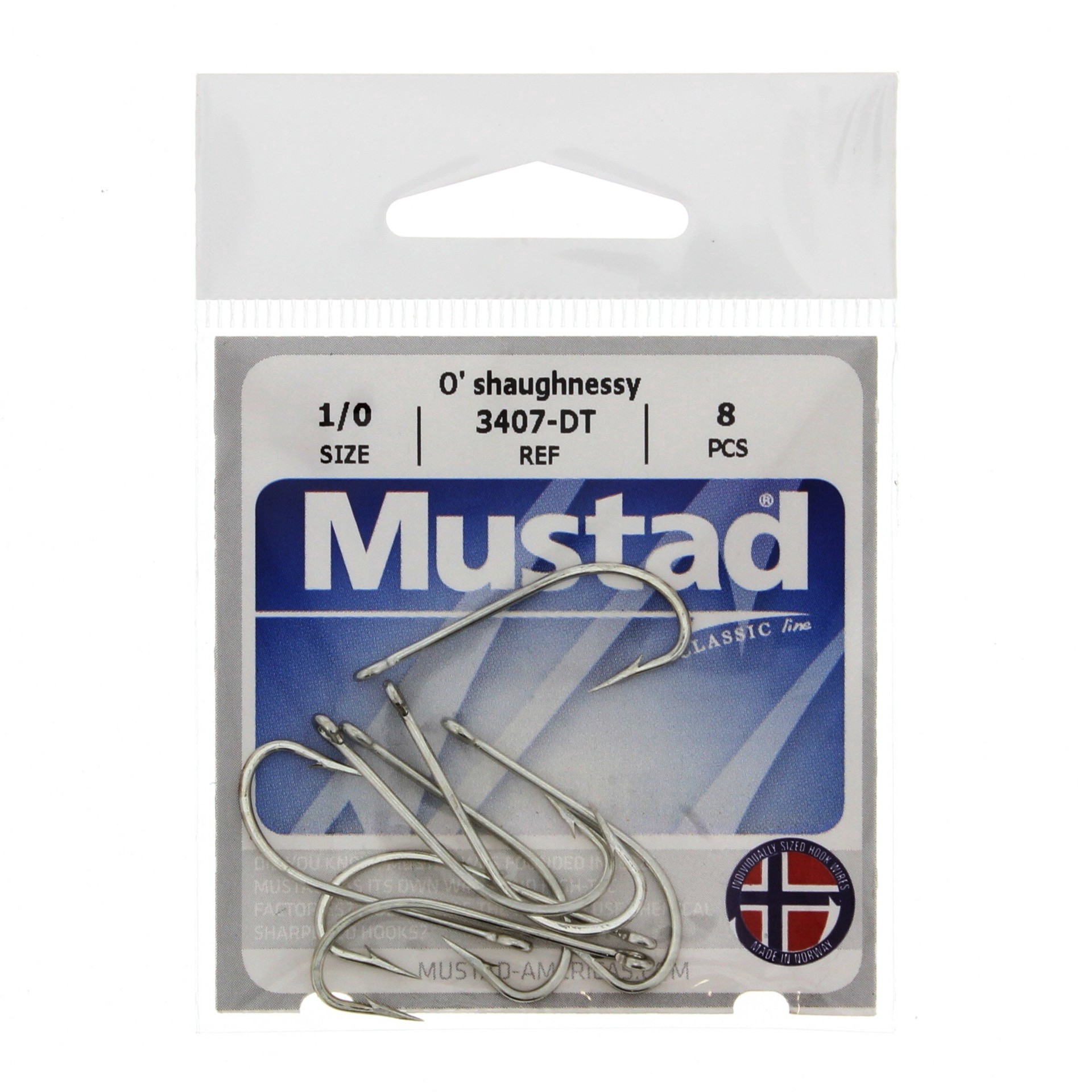 slide 1 of 1, Mustad 3407-DT O'shaughnessy Hooks, Size 1/0, 8 ct