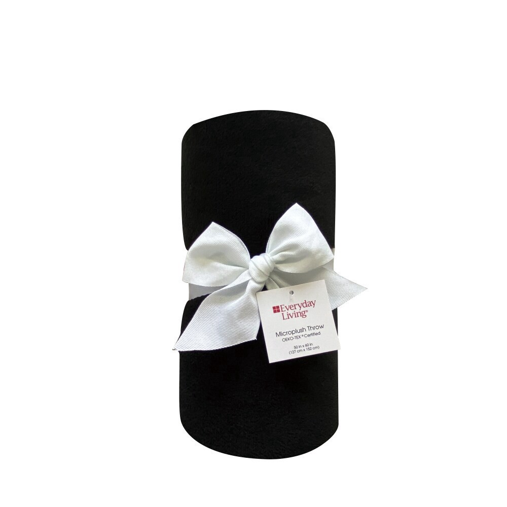 slide 3 of 4, Everyday Living Microplush Throw - Black, 50 in x 60 in