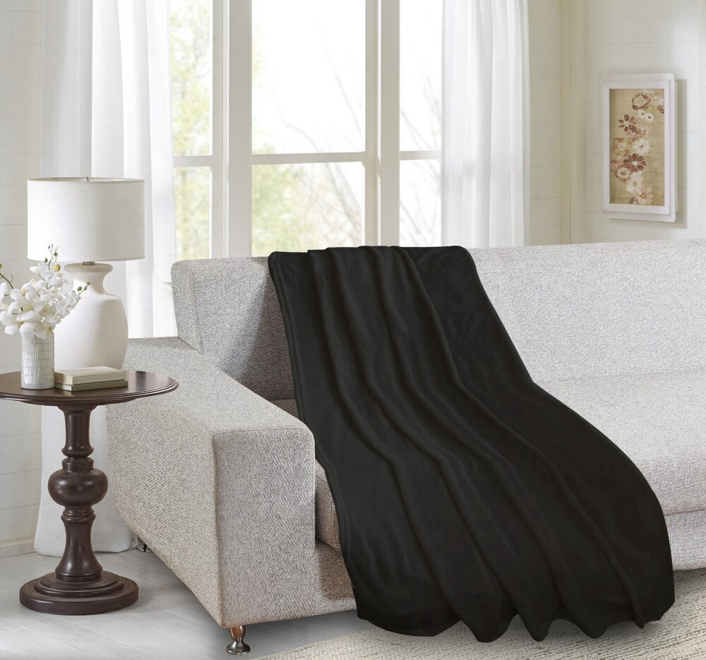slide 2 of 4, Everyday Living Microplush Throw - Black, 50 in x 60 in