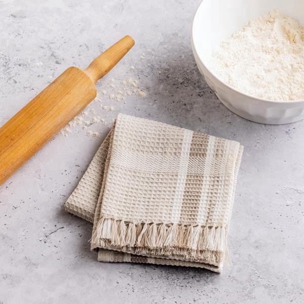 slide 1 of 1, Hy-Vee Seasons Waffle Tea Towel In White And Chateau Gray, 1 ct