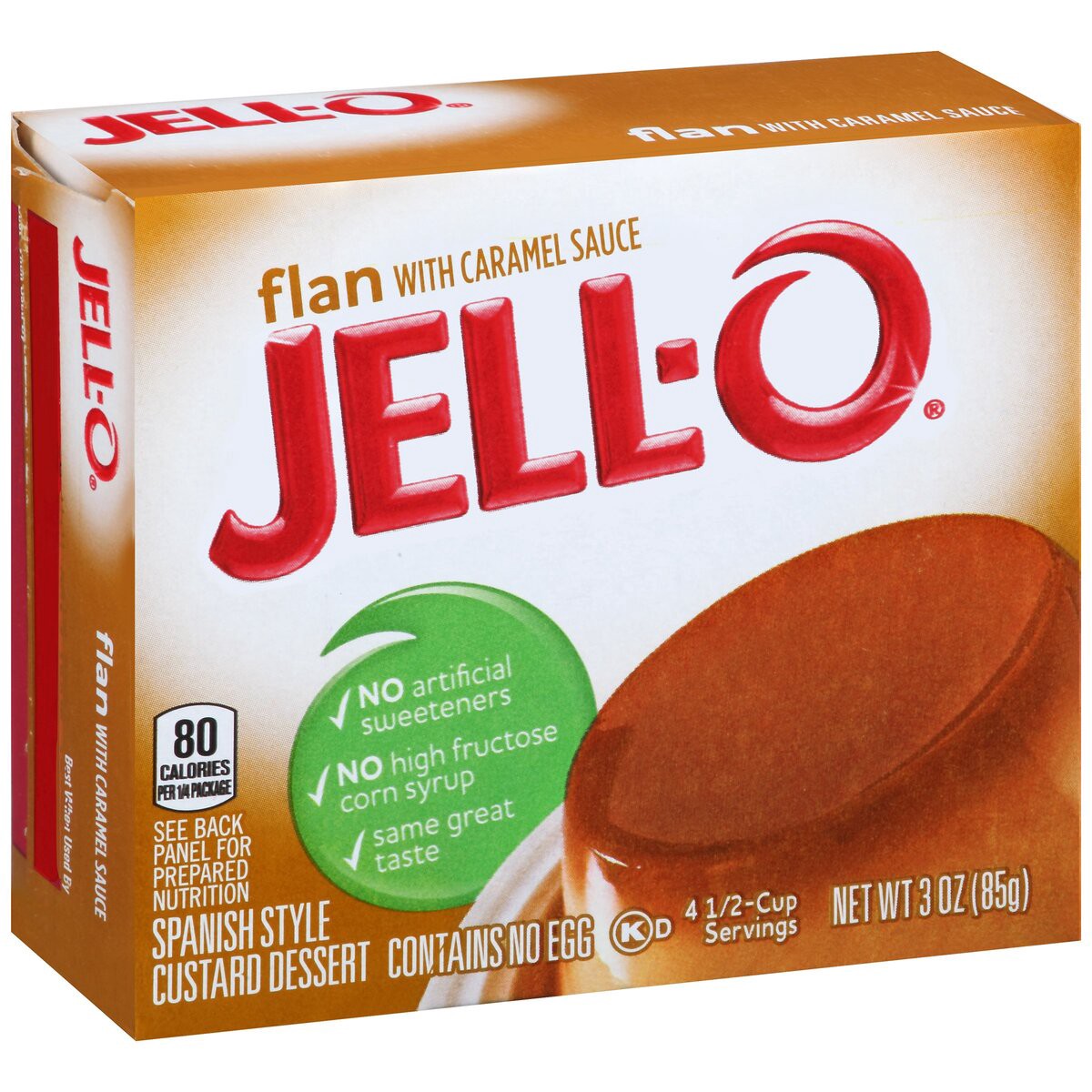 slide 2 of 8, Jell-O Flan with Caramel Sauce Spanish Style Custard Dessert Mix, 3 oz