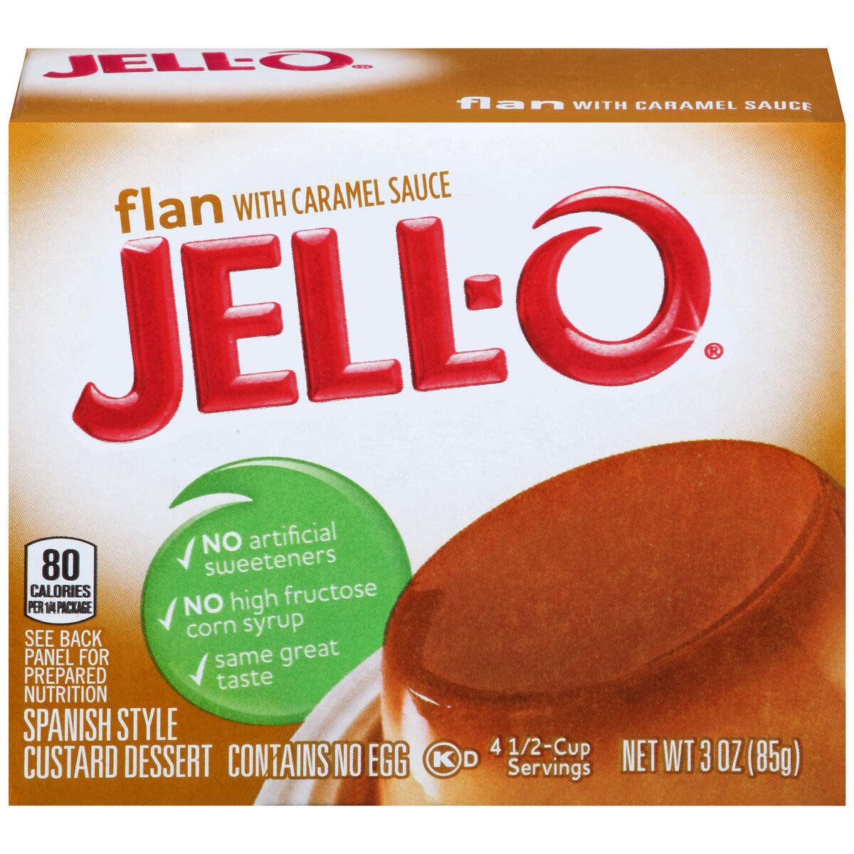 slide 1 of 8, Jell-O Flan with Caramel Sauce Spanish Style Custard Dessert Mix, 3 oz