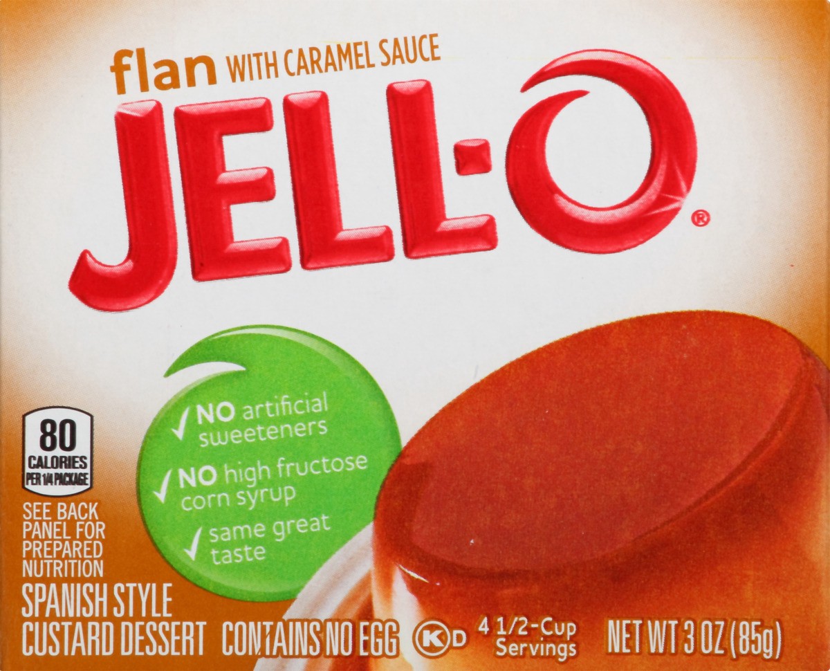 slide 7 of 8, Jell-O Flan with Caramel Sauce Spanish Style Custard Dessert Mix, 3 oz