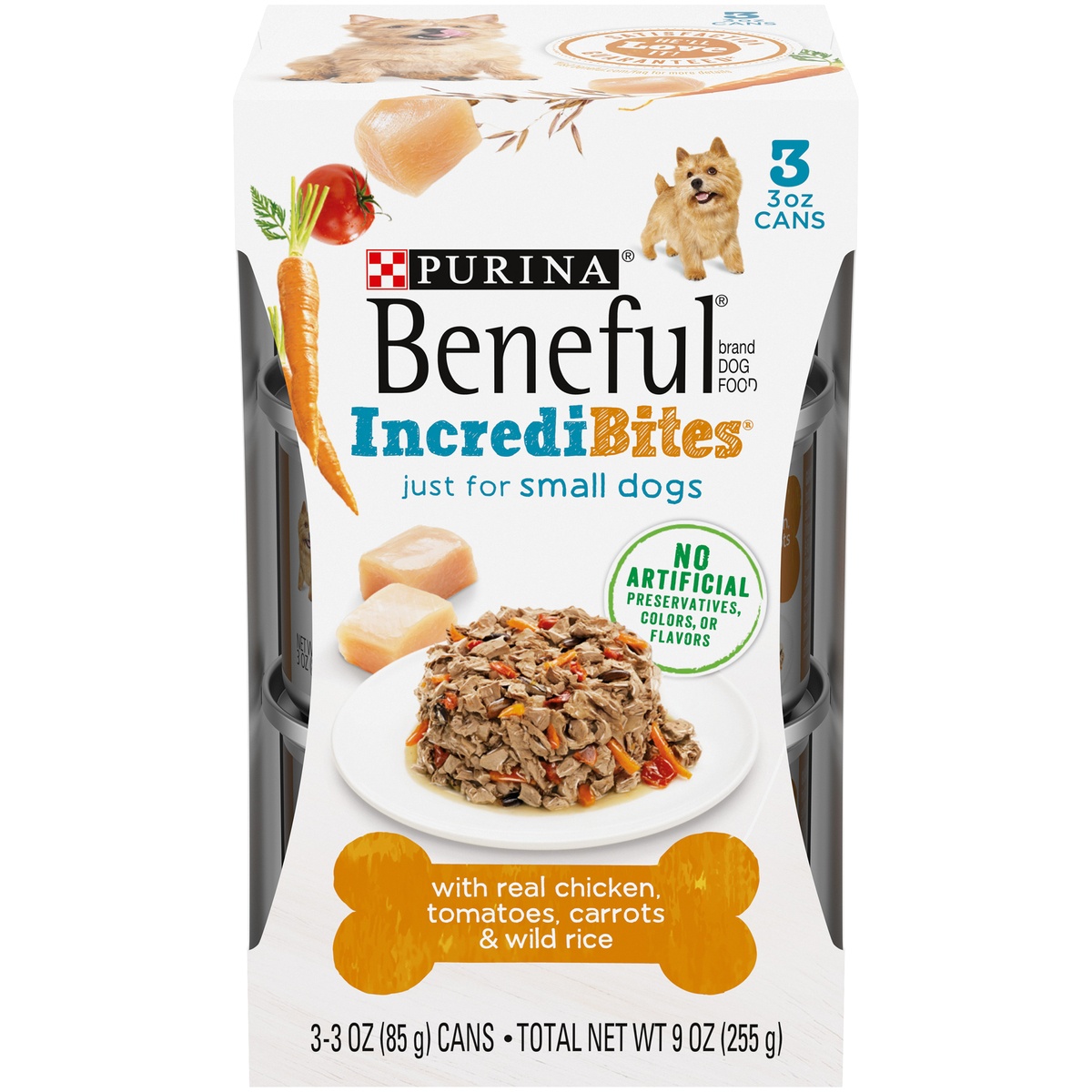 slide 1 of 1, Purina Beneful IncrediBites with Real Chicken, Tomatoes, Carrots & Wild Rice Dog Food, 3 ct; 3 oz