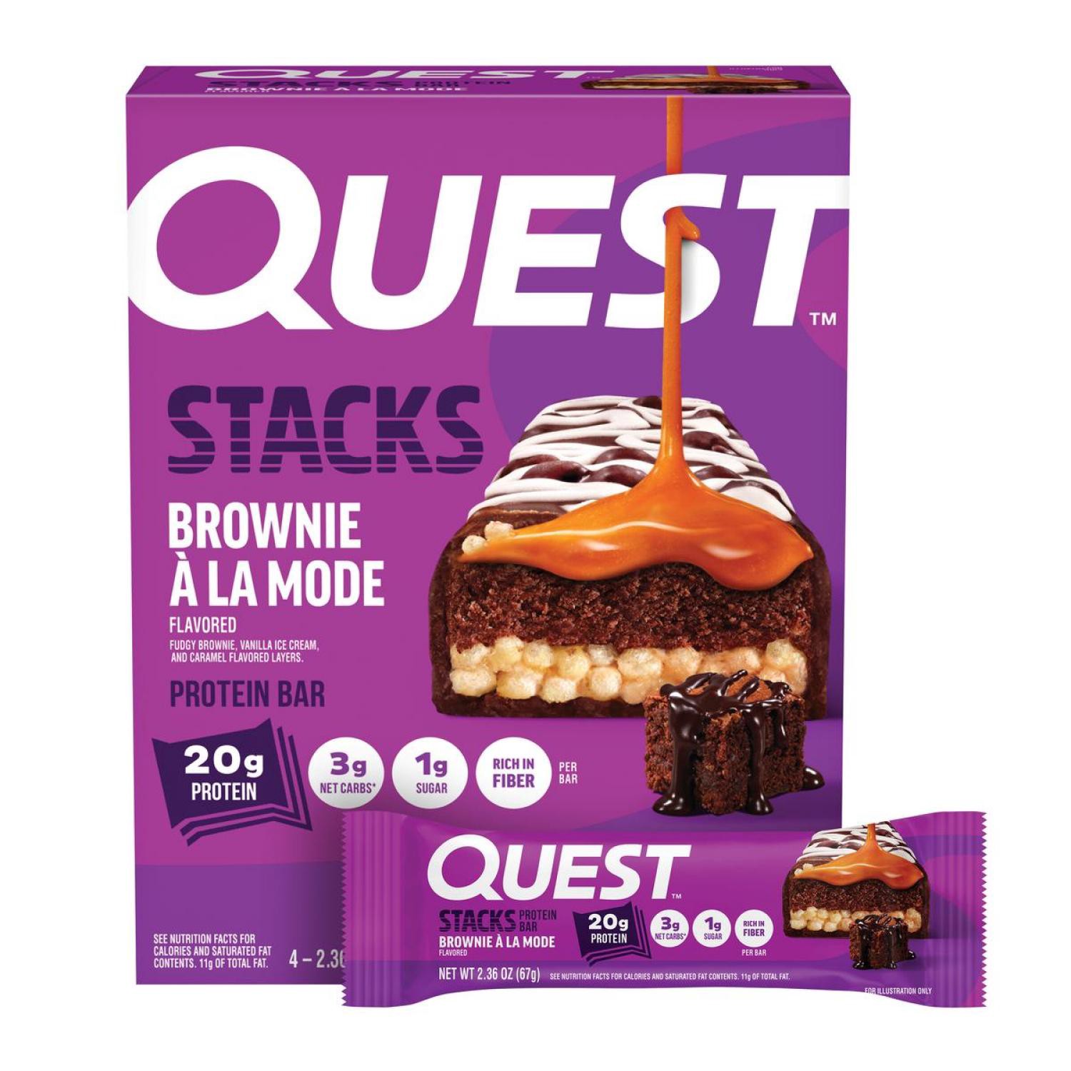 slide 1 of 8, Quest Nutrition Stacks Bars Brownie A La Mode, 9.45 oz