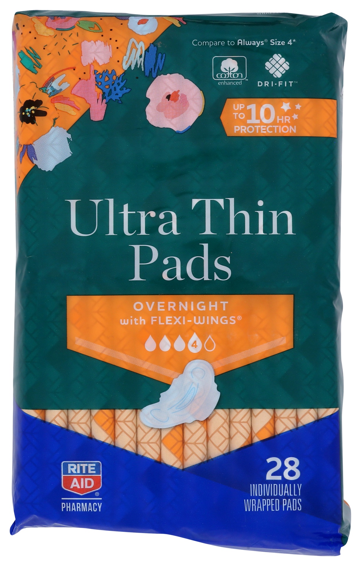 slide 1 of 1, Rite Aid Ultra Thin Pads, Overnight, Flexi-Wings, 28 ct