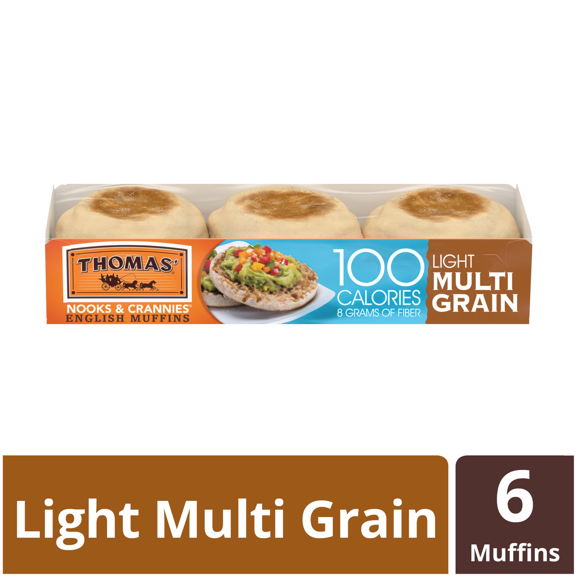 slide 1 of 9, Thomas' Light Multi-Grain English Muffins, 6 ct