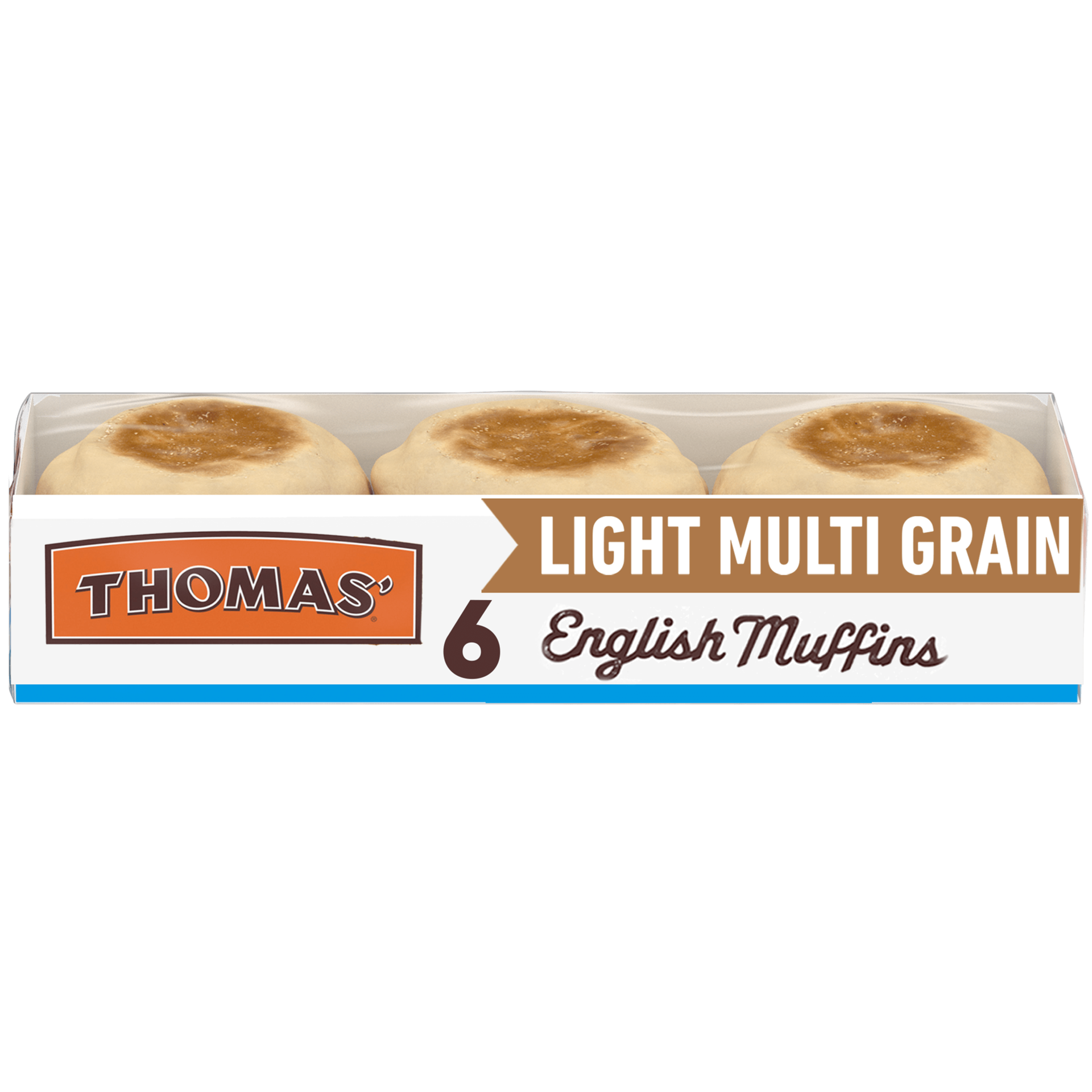 slide 1 of 7, Thomas' Light Multi Grain English Muffins, 6 count, Soft Multi-Grain English Muffins, 12 oz Tray, 6 ct