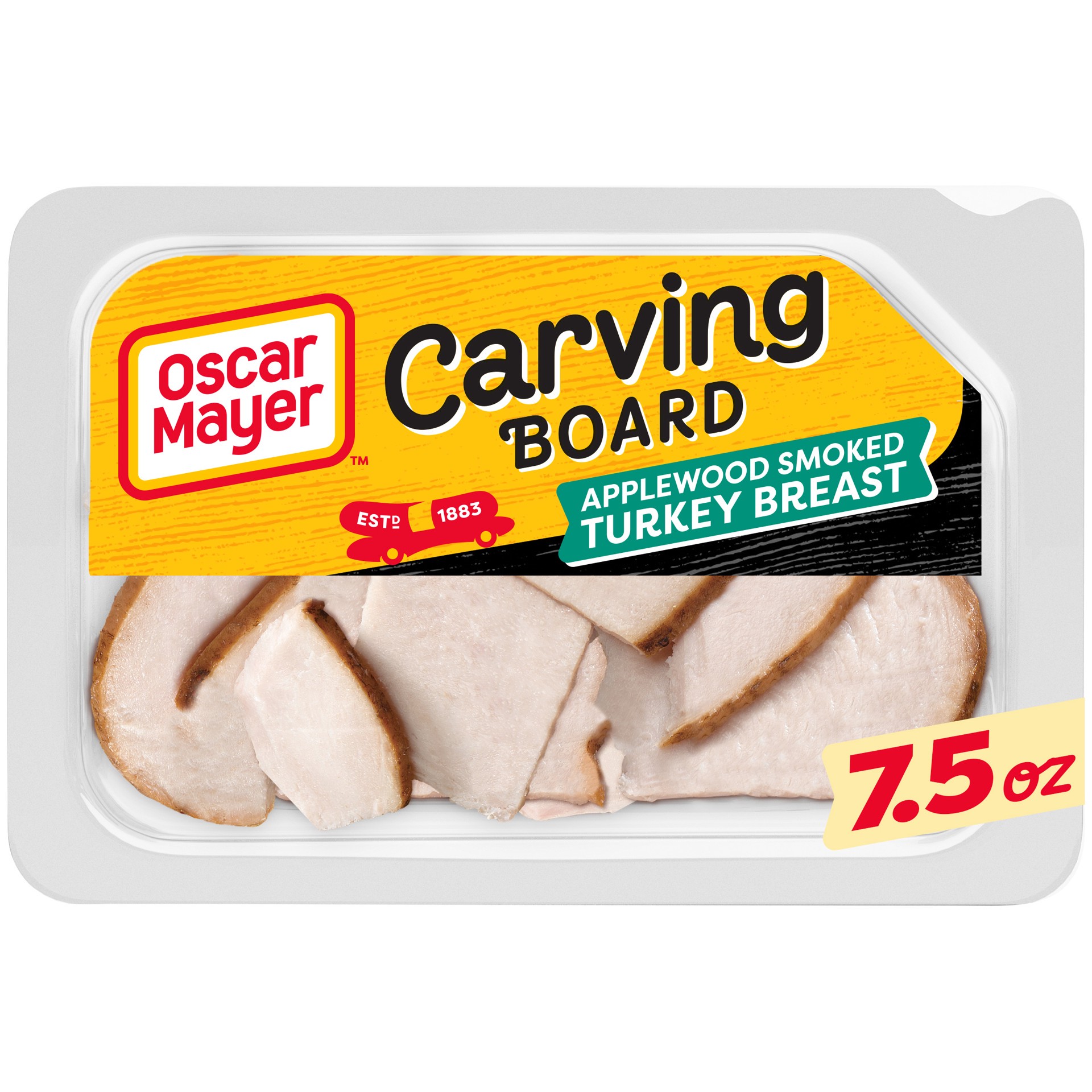 slide 1 of 2, Oscar Mayer Carving Board Applewood Smoked Turkey Breast Lunch Meat, Browned with Caramel Color 7.5 oz. Tray, 7.5 oz