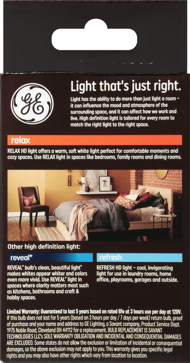 slide 7 of 9, GE Household Lighting Relax LED HD Globe Light Bulb 5.5W 60W Equivalent, 25 1 ct