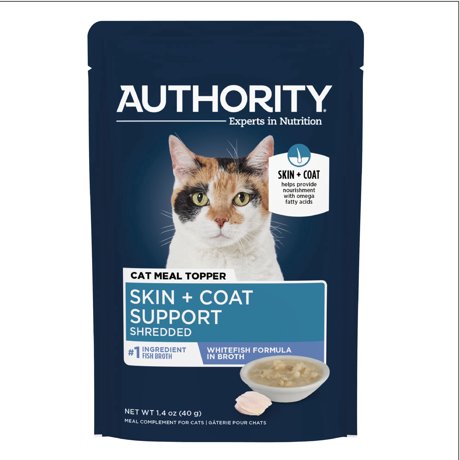 slide 1 of 1, Authority® Skin & Coat Cat Meal Topper - 1.4 Oz, 1.4 oz