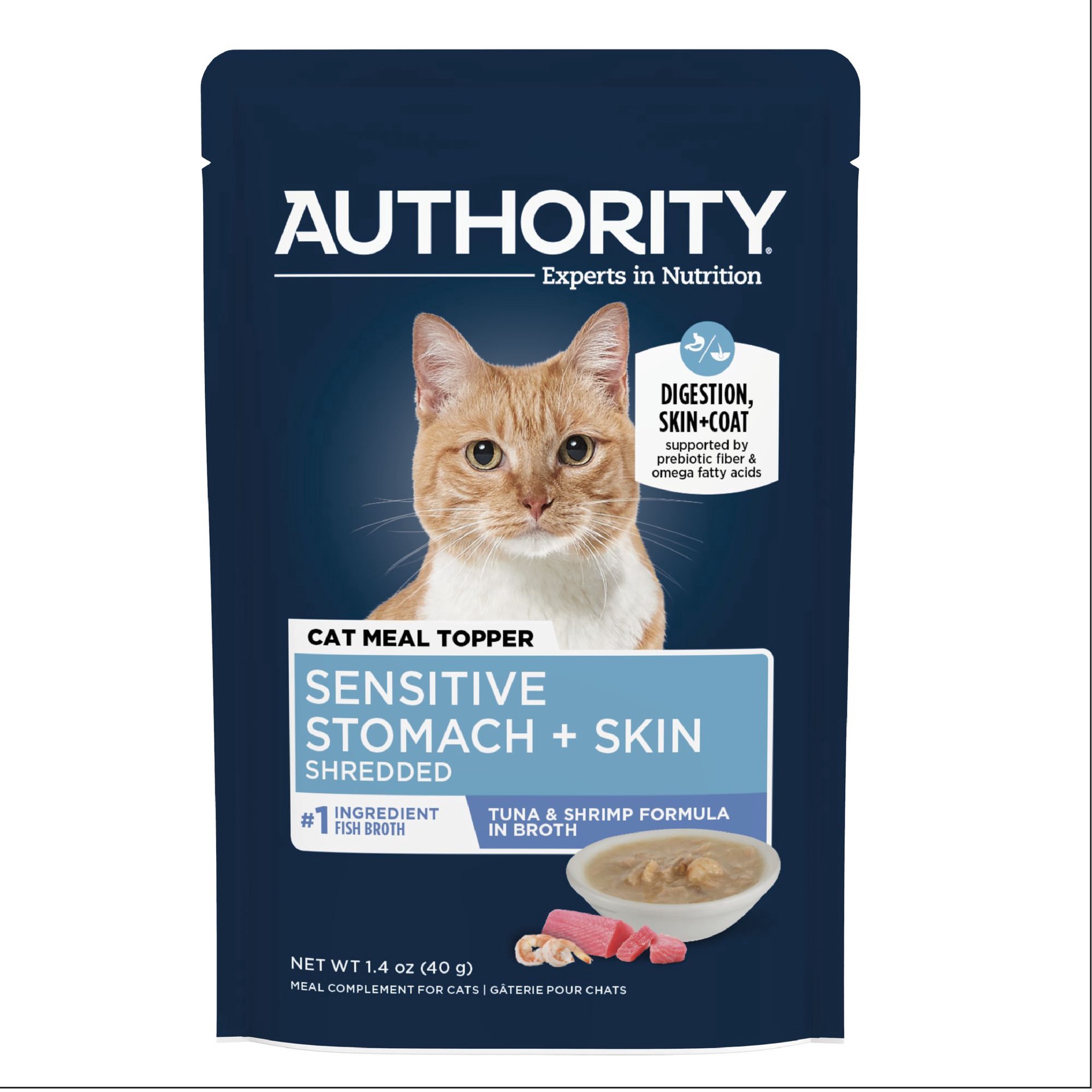slide 1 of 1, Authority® Sensitive Stomach & Skin Cat Meal Topper - 1.4 Oz, 1.4 oz