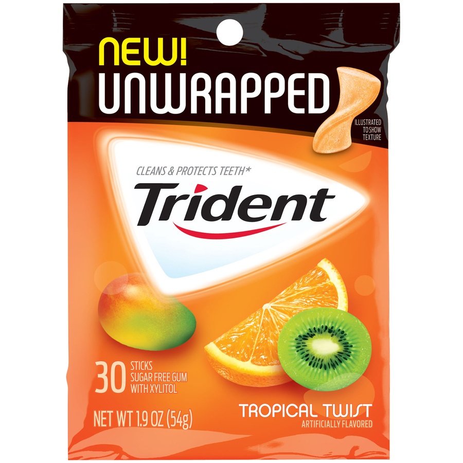 slide 1 of 1, Trident Sugar-Free Fruit Gum Variety Pack, 16 ct