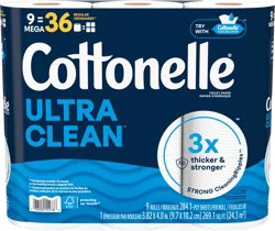 Cottonelle Ultra Clean Toilet Paper, Strong Toilet Tissue, 9 Mega Rolls (9 Mega Rolls = 36 Regular Rolls), 284 Sheets Per Roll