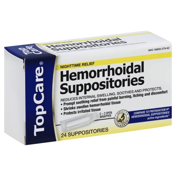 slide 1 of 6, TopCare Top Care Hemorrhoidal Suppositories, 24 ct