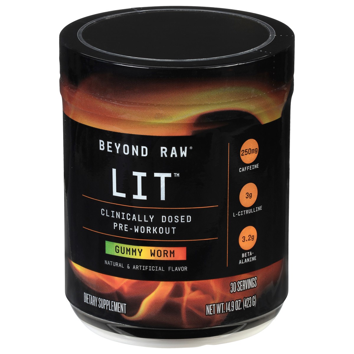 slide 4 of 9, Beyond Raw LIT Clinically Dosed Gummy Worm Pre-Workout 14.9 oz, 14.9 oz