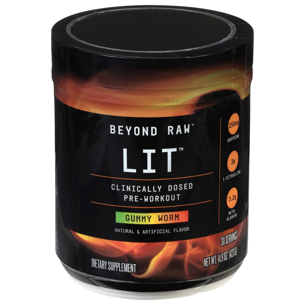 slide 1 of 9, Beyond Raw LIT Clinically Dosed Gummy Worm Pre-Workout 14.9 oz, 14.9 oz