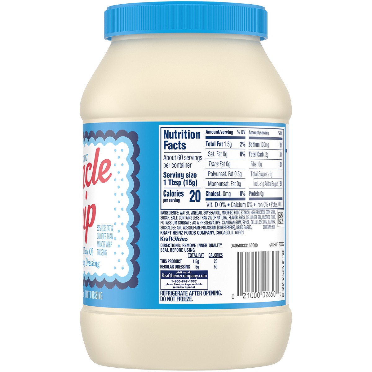 slide 6 of 14, Miracle Whip Light Mayo-like Dressing, 30 fl oz Jar, 30 fl oz