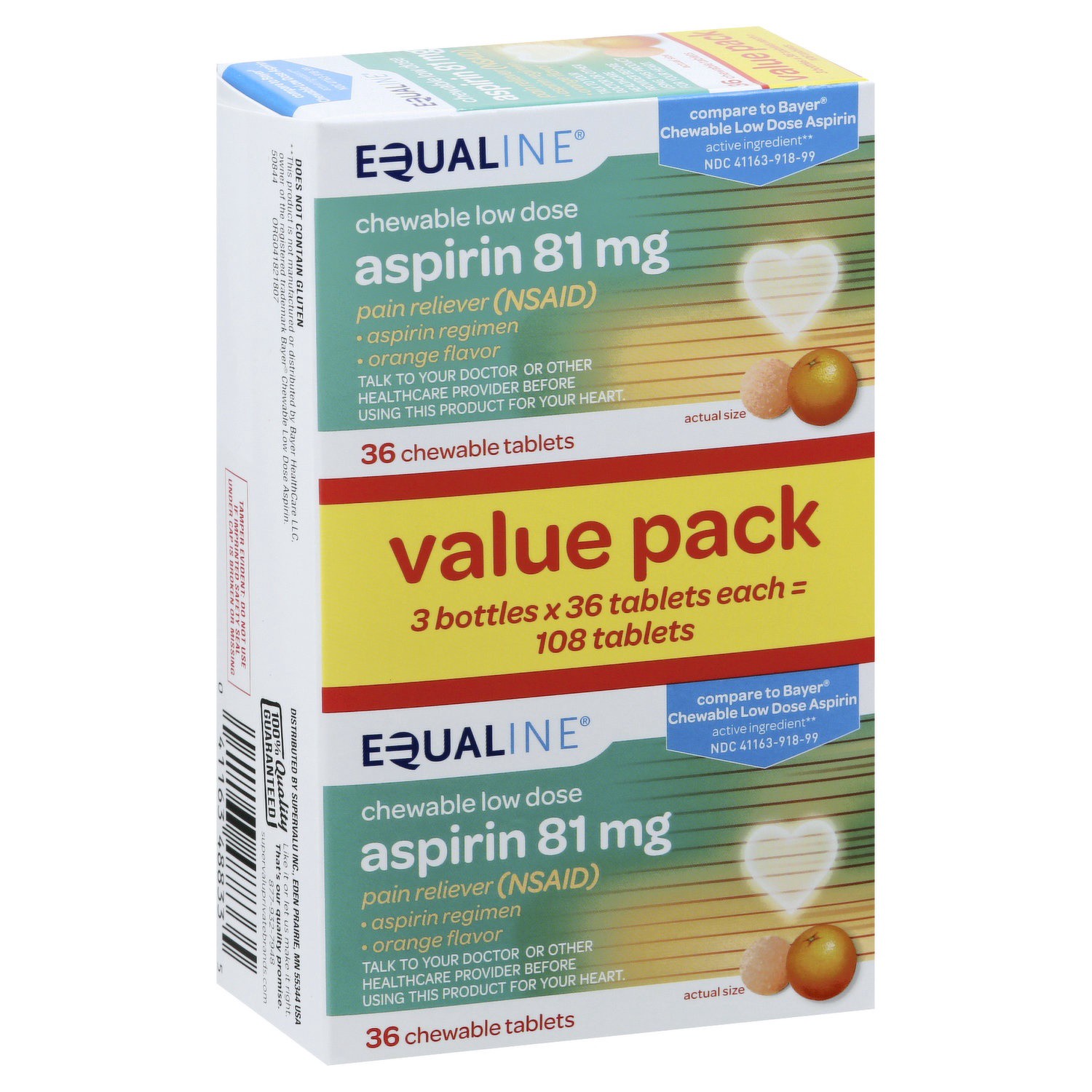 slide 1 of 1, Equaline Chewable Low Dose Aspirin, 108 ct