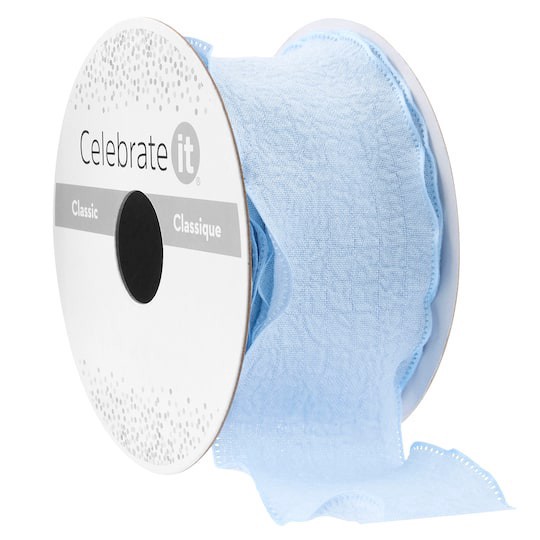 slide 1 of 2, 1.5" X 3yd. Blue Ruffle Edge Ribbon By Celebrate It Classic, 1.5 in x 3 yd