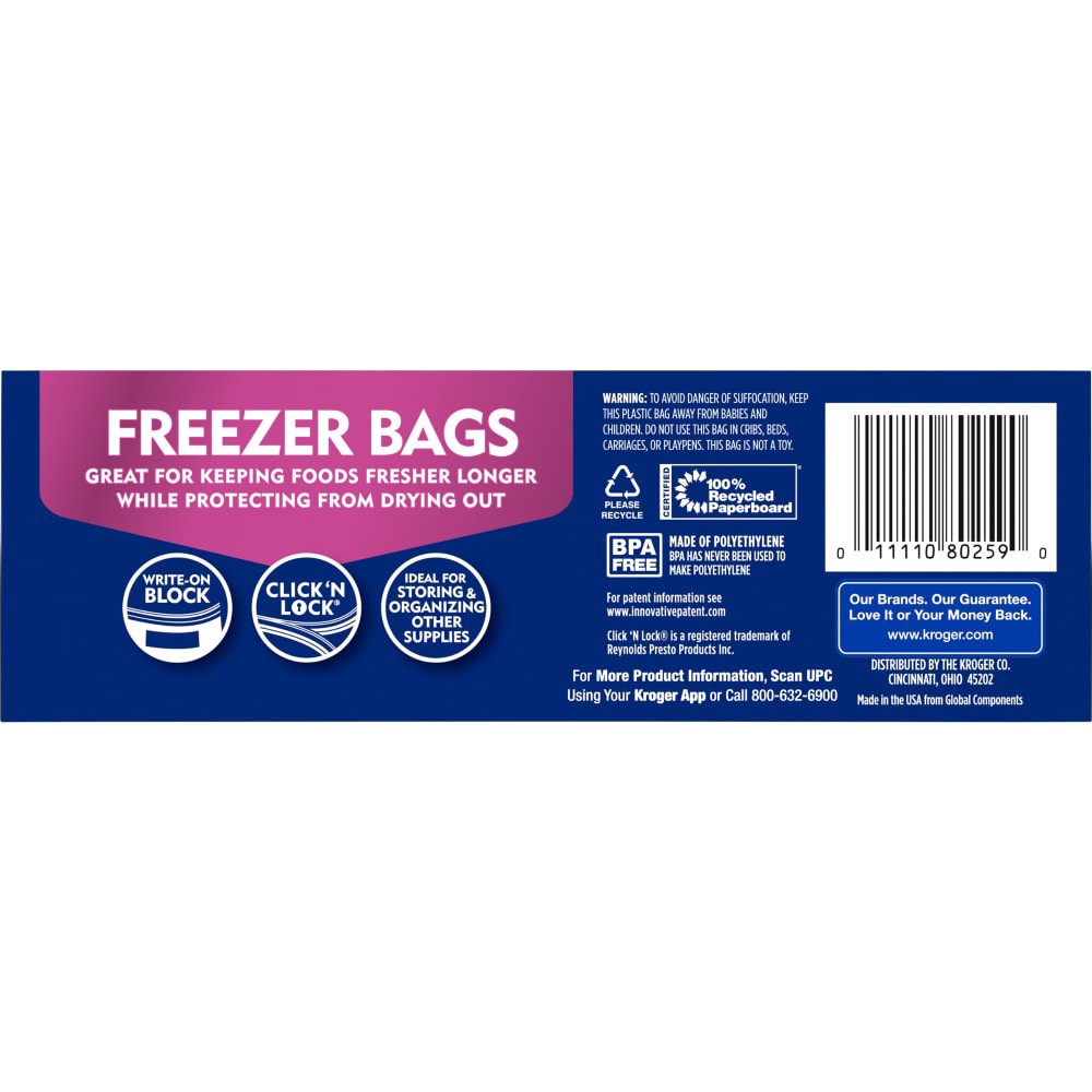 slide 4 of 4, Kroger Home Sense Double Zipper Quart Freezer Bags, 38 ct