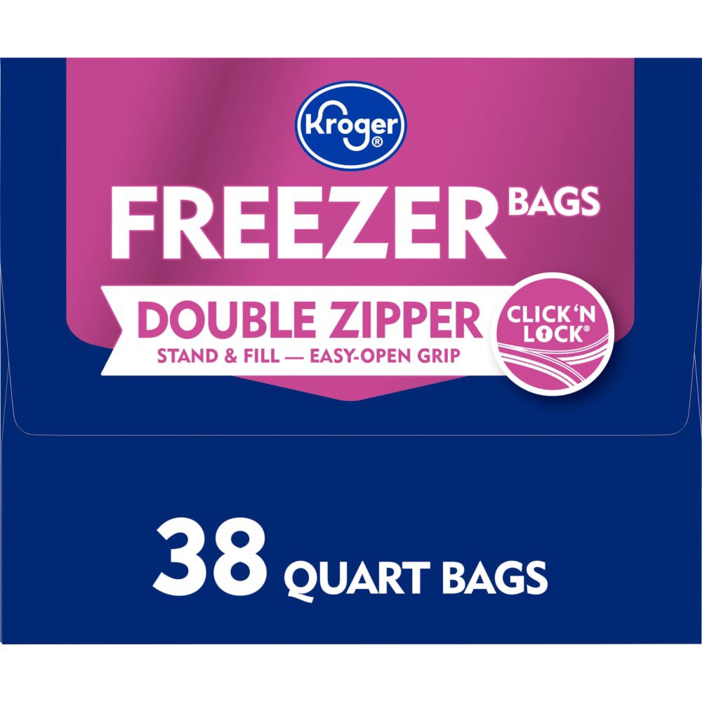 slide 3 of 4, Kroger Home Sense Double Zipper Quart Freezer Bags, 38 ct