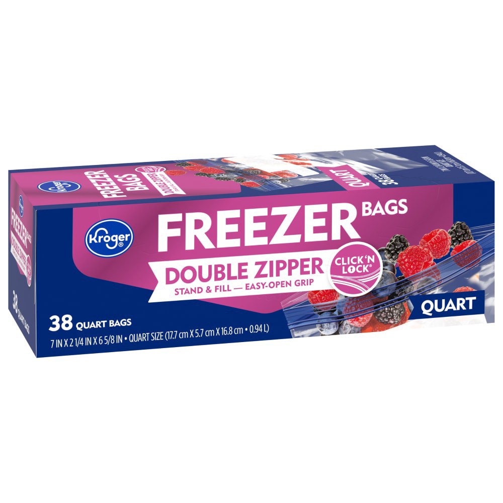 slide 1 of 4, Kroger Home Sense Double Zipper Quart Freezer Bags, 38 ct