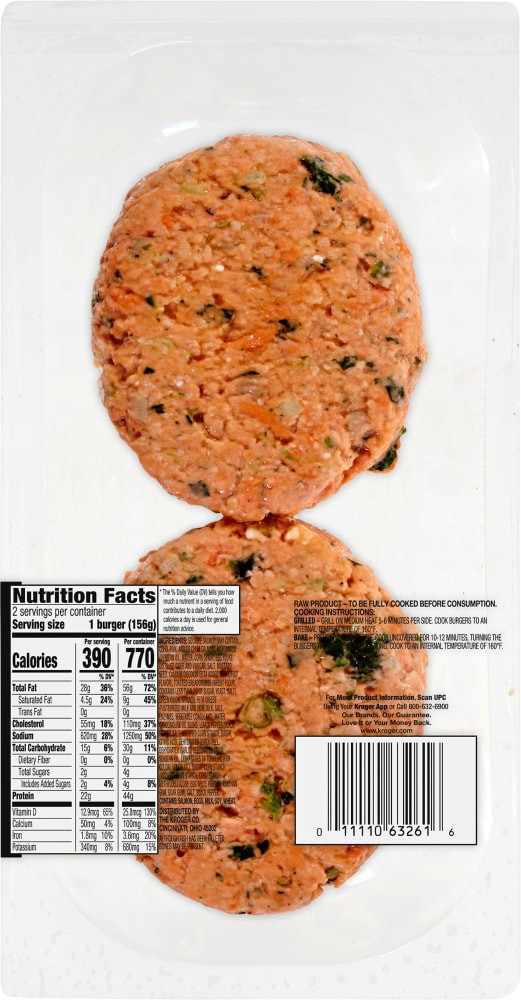 slide 2 of 2, Kroger Spinach & Feta Cheese Sockeye Salmon Burger, 11 oz