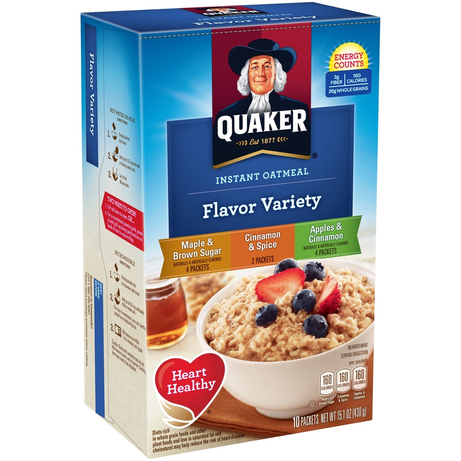 slide 2 of 4, Quaker Lower Sugar Strawberries & Cream/Peaches & Cream Instant Oatmeal Variety Pack, 10 ct; 1.23 oz