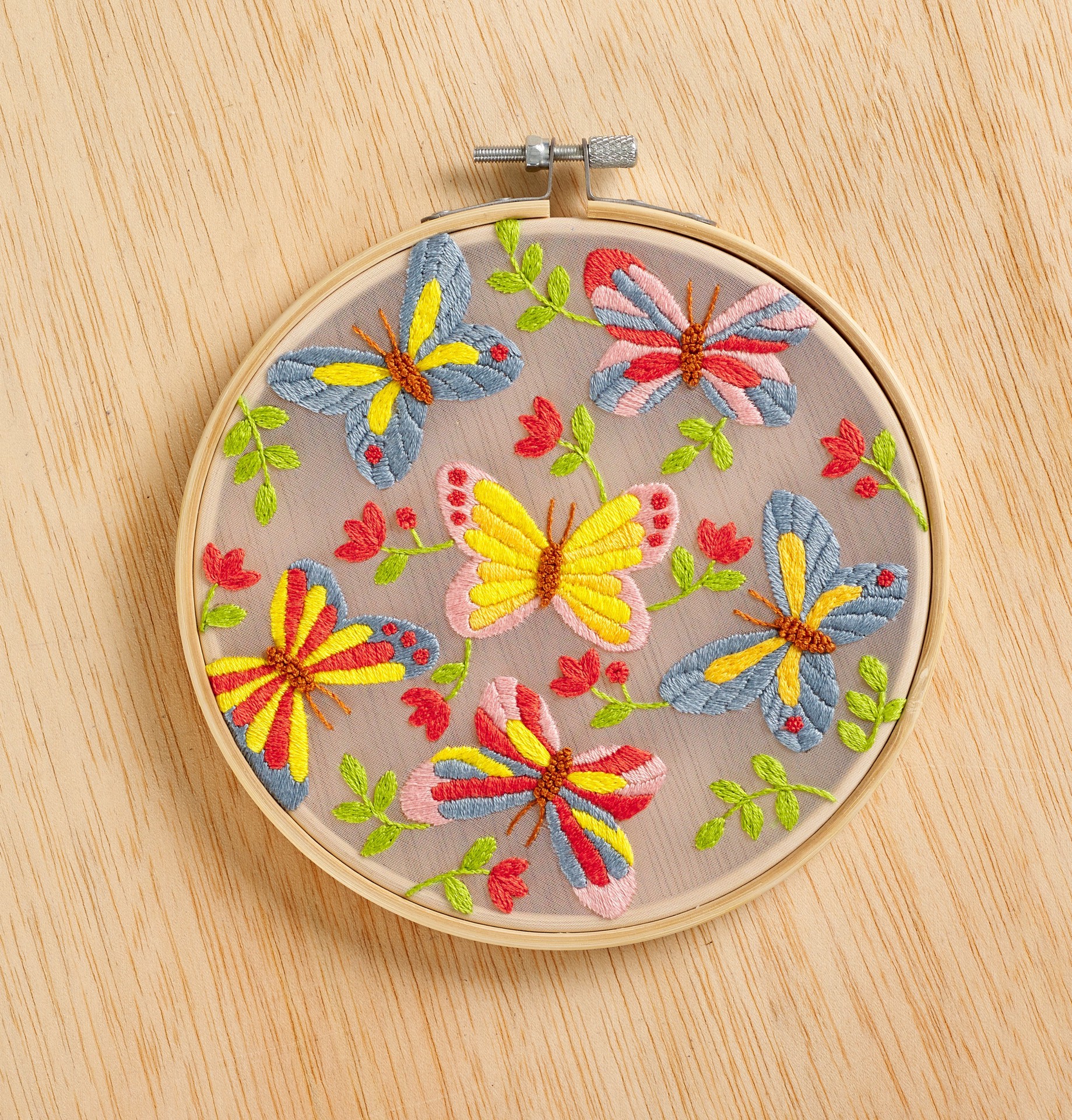 slide 5 of 5, 6" Butterflies Embroidery Kit By Loops & Threads, 6 in