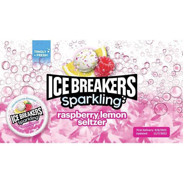 slide 1 of 1, Ice Breakers Sparkling Sugarfree Sparkling Raspberry Lemon Seltzer Mints 8 - 1.5 oz Tins, 8 ct