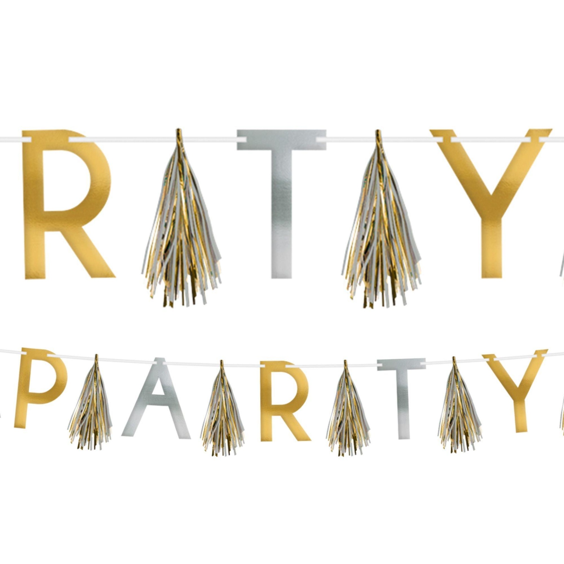 slide 1 of 1, Party City Metallic Gold & Silver Party Tassel Garland, 1 ct