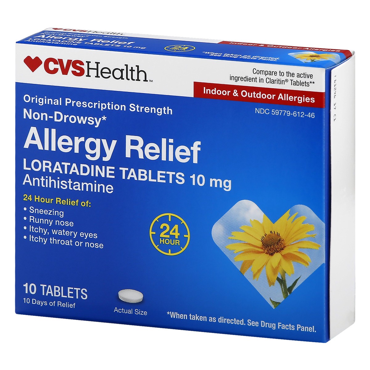 slide 10 of 10, CVS Health 24Hr Non Drowsy Allergy Relief Loratadine Tablets, 10 Ct, 10 ct